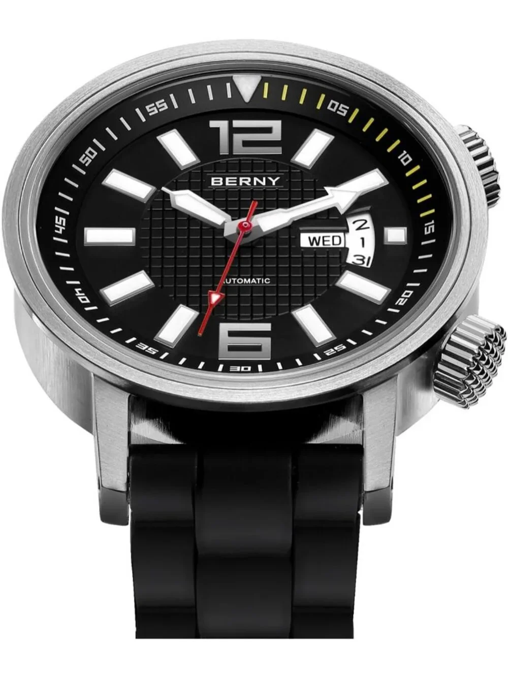 Men's Black Automatic Dive Waterproof Mechanical Movement Silicone Band Watches